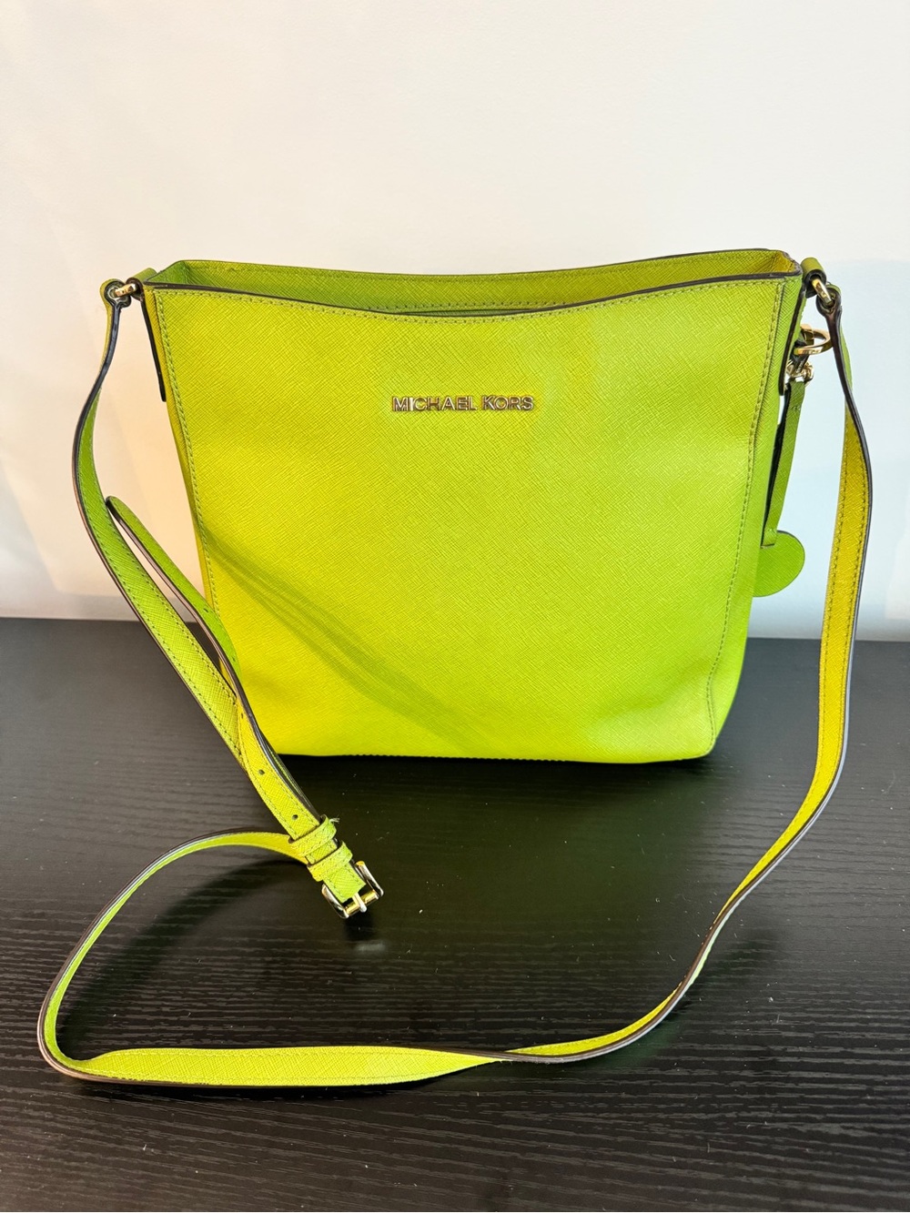 MICHAEL KORS Neon Lime Saffiano Crossbody Bag